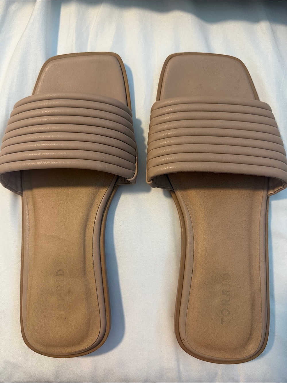 torrid Neutral Ribbed Slide Sandals in Taupe